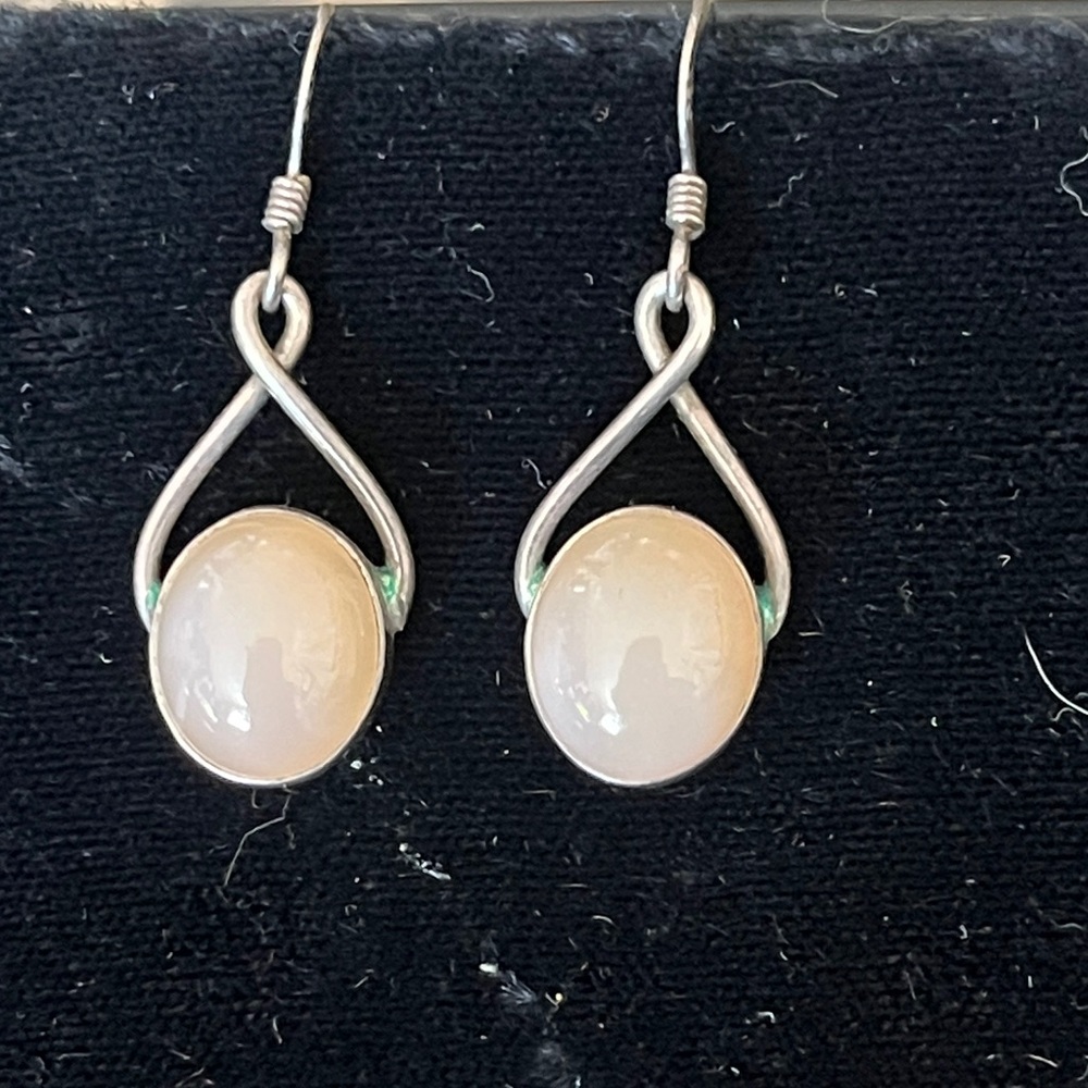 VTG Sterling and Peach Moonstone Earrings
